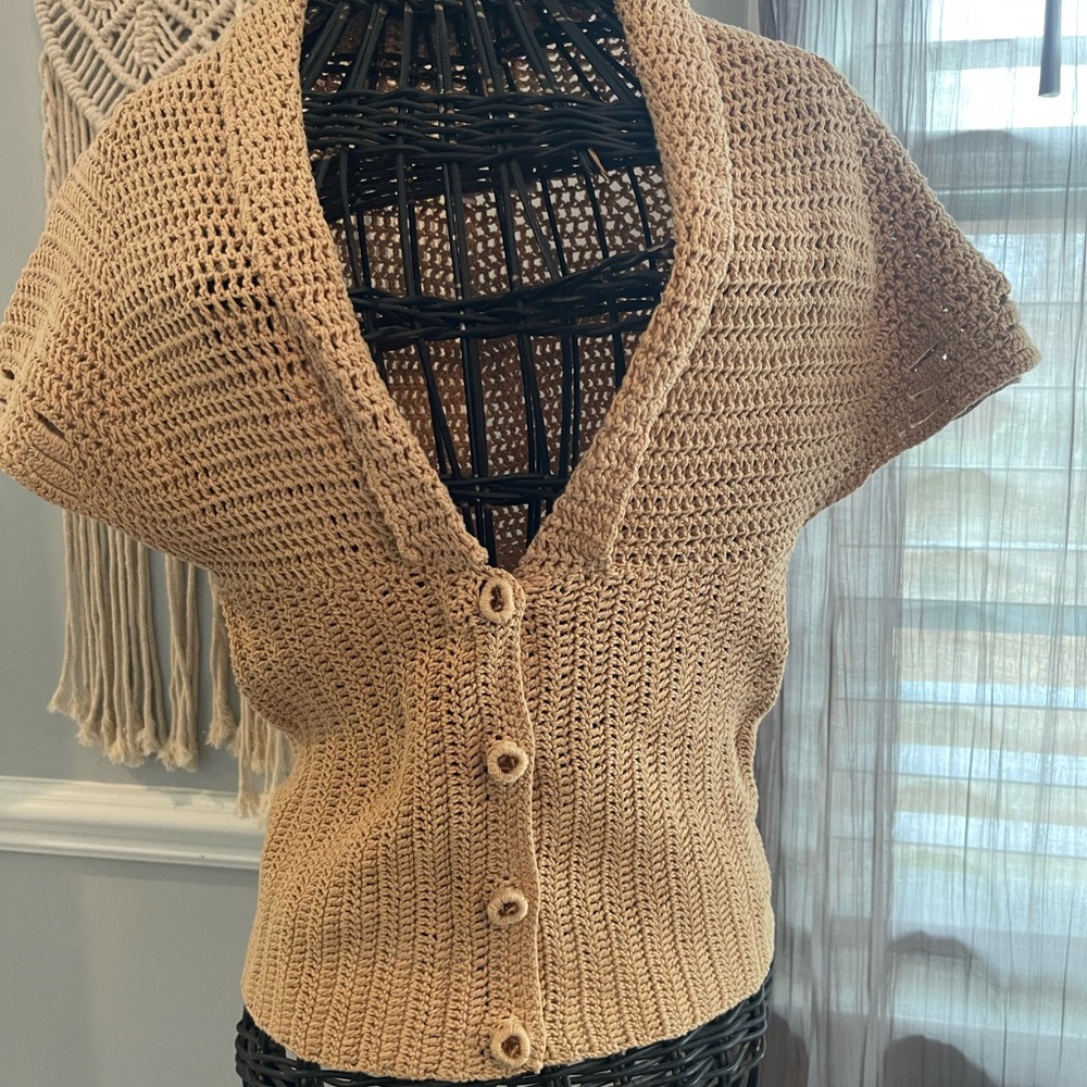 Anthropologie Moth Crochet Button-Up Cardigan Camel/Small
